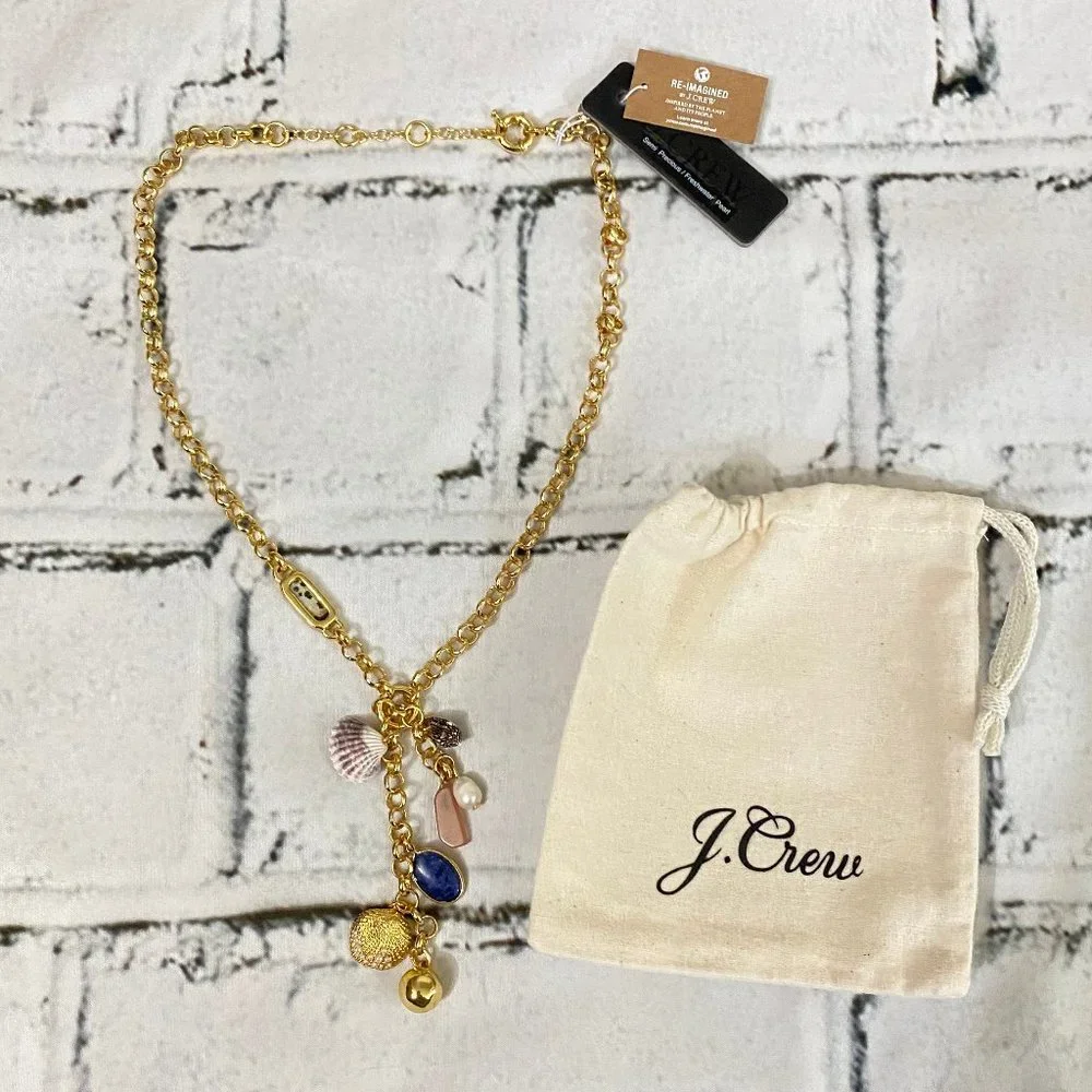 J. Crew Gold Plated Mixed-Stone Charm Necklace
